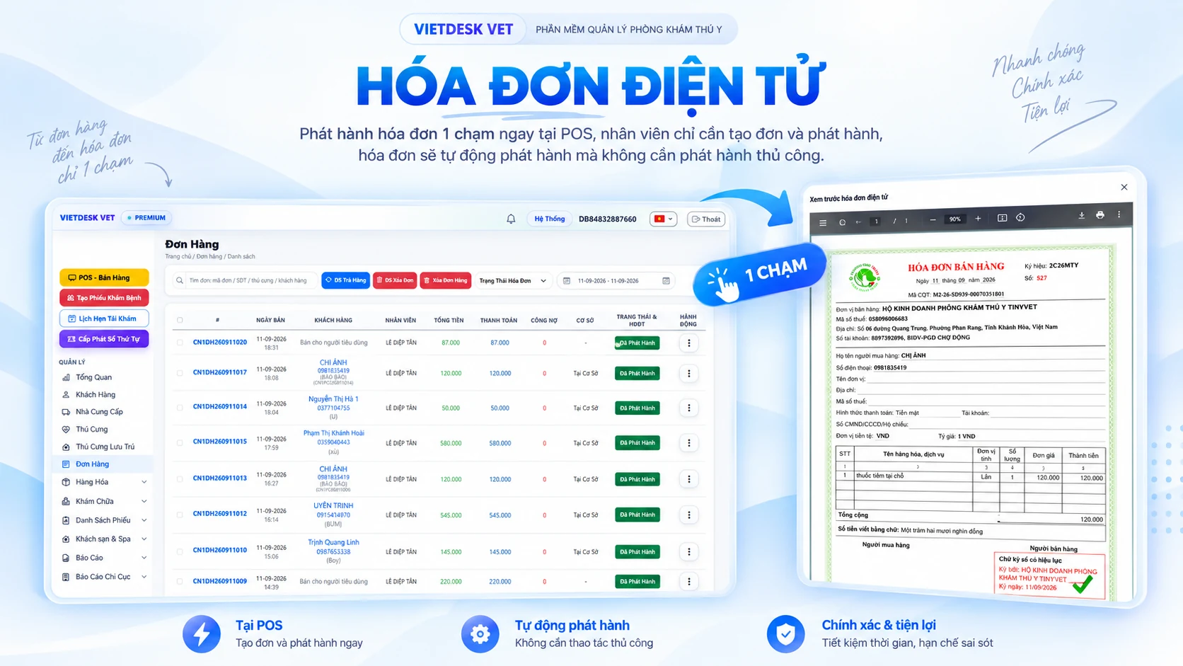 Phát hành hóa đơn điện tử tại POS trên VIETDESK VET
